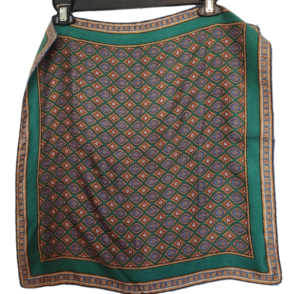 Echo Accessories - VINTAGE Echo Green Blue Brown Print Square Scarf 18.5 x 19 inches